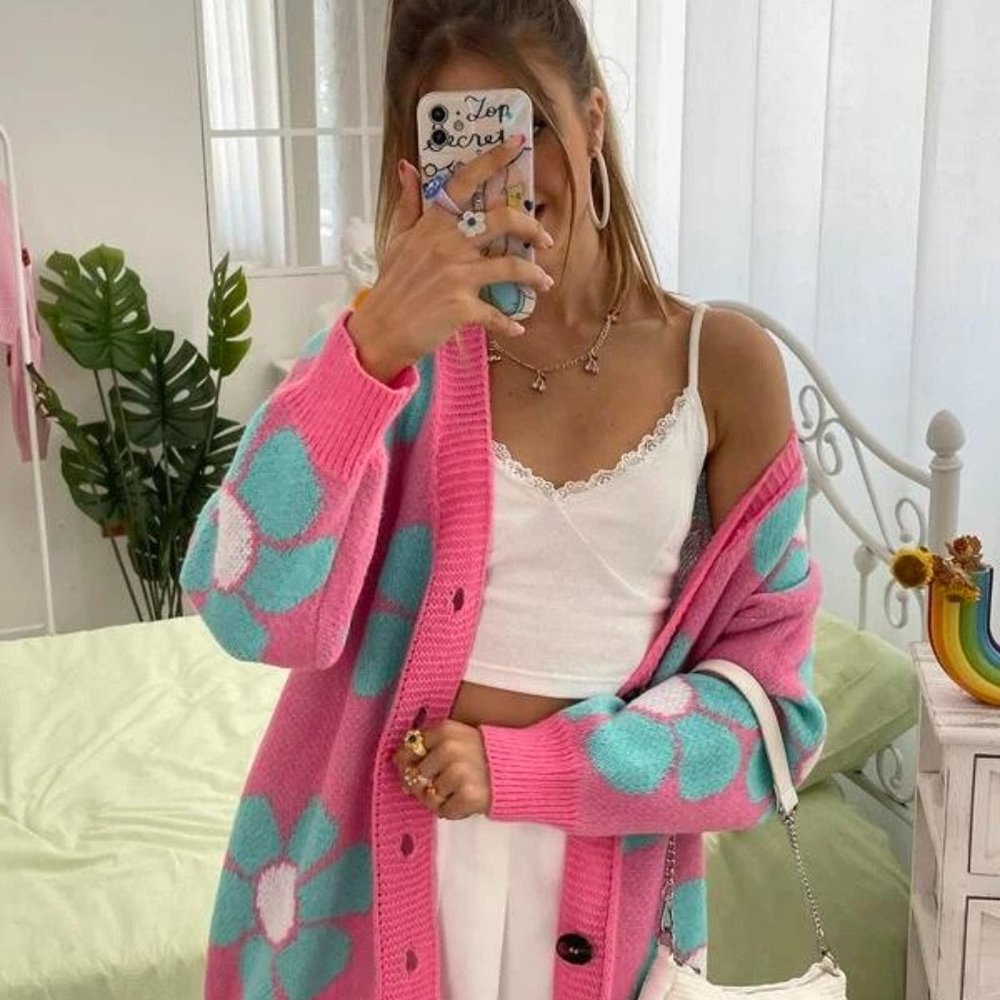 Multicolor Floral  Drop Shoulder Cardigan